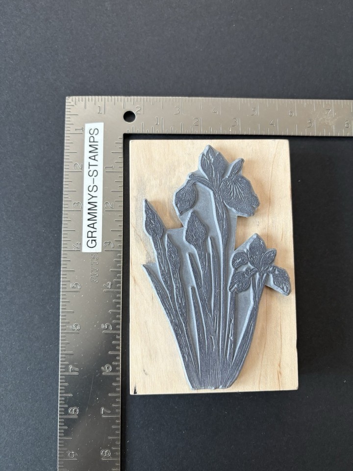 Magenta Beautiful Tall Iris Blossoms Buds Floral Flowers Rubber Stamp 09198R