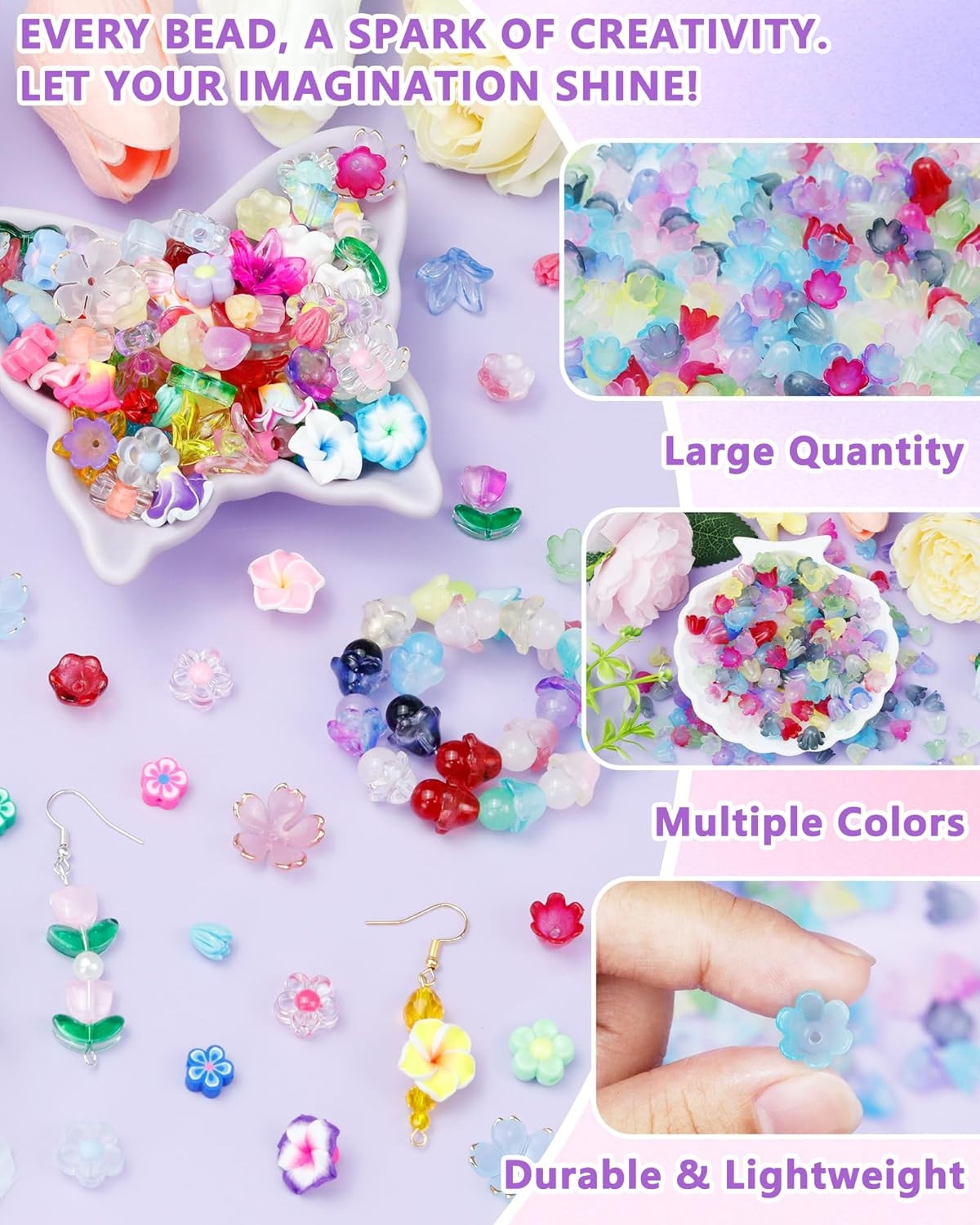 300PCS Acrylic Lily Bell Flower Bead Caps, 10 Colors Trumpet Floral Beads Charms
