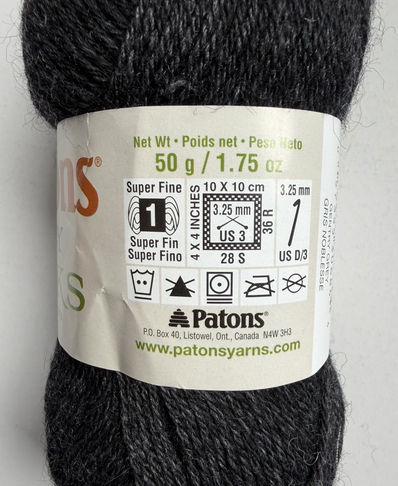 Lot of 2 – Patons Kroy Socks Wool Blend Super Fine Sock Yarn- Gentry Grey