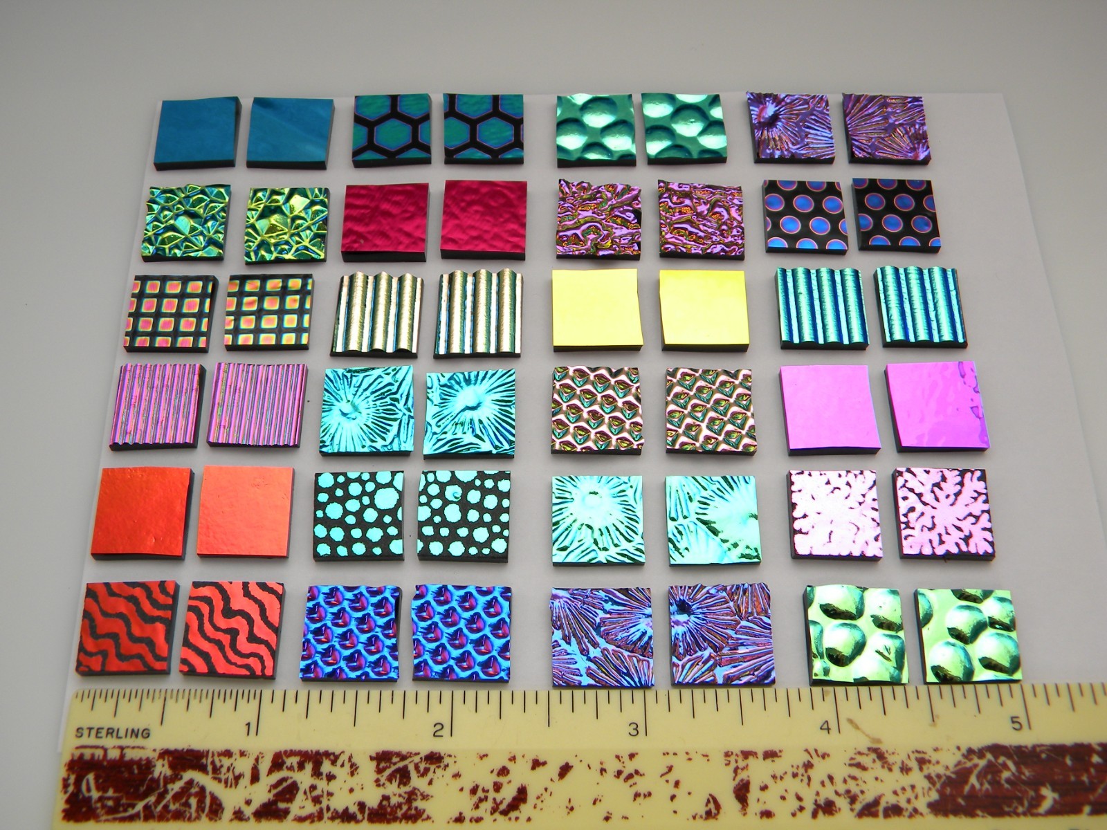 ASSORTED SET OF 48 pcs PATTERNED ETCHED DICHROIC GLASS CBS COE 90 FUSING SUPPLY