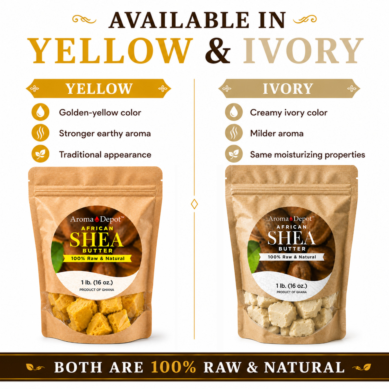 Raw African Shea Butter 1lb 100% Pure Natural Raw Organic Unrefined YELLOW POUCH