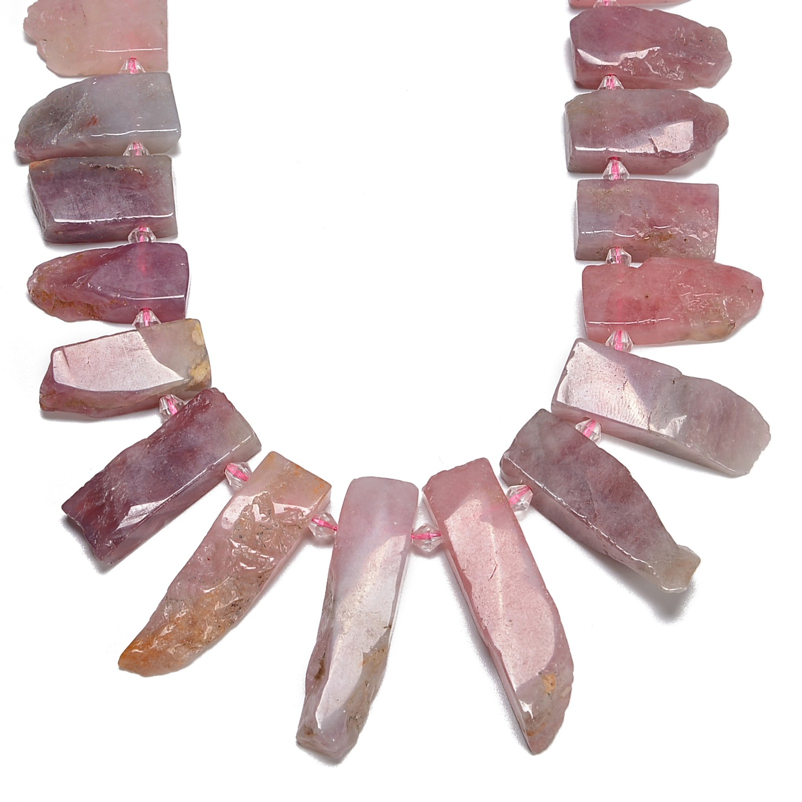 Madagascar Rose Quartz Graduated Slab Stick Points Beads 10×25-12x45mm 15.5″ Str