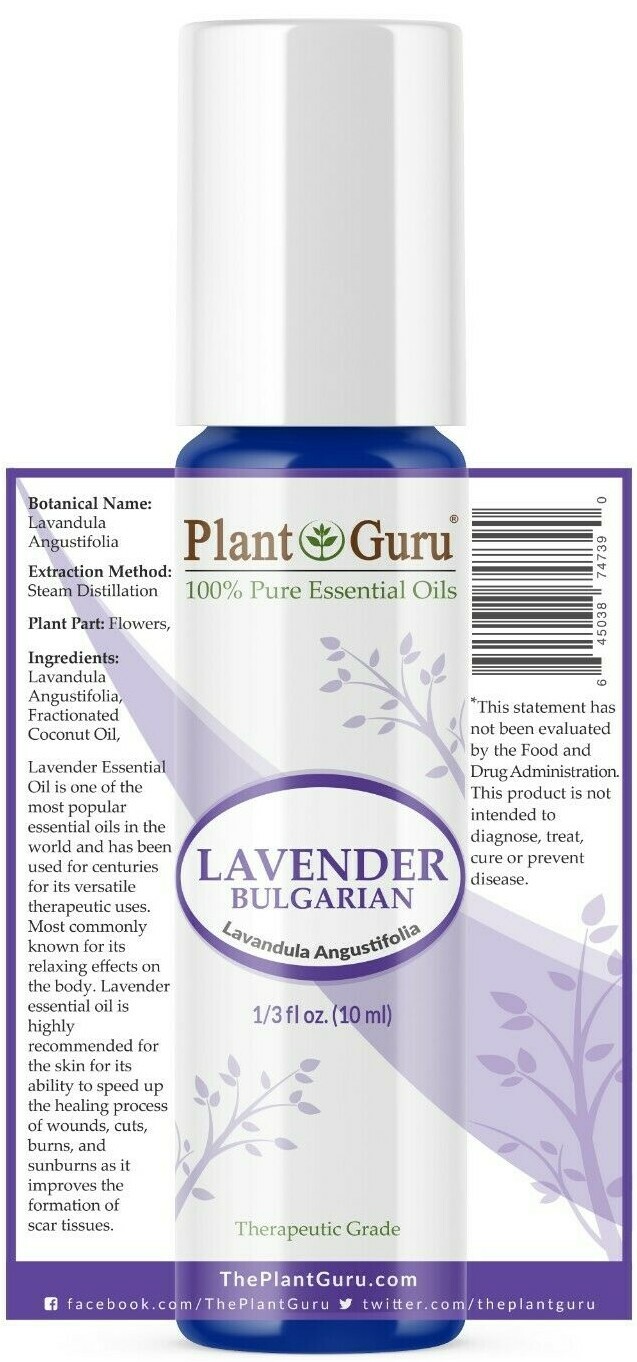 4 pc Essential Oil Roll On Set Pure Lavender, Peppermint, Tea Tree, Eucalyptus