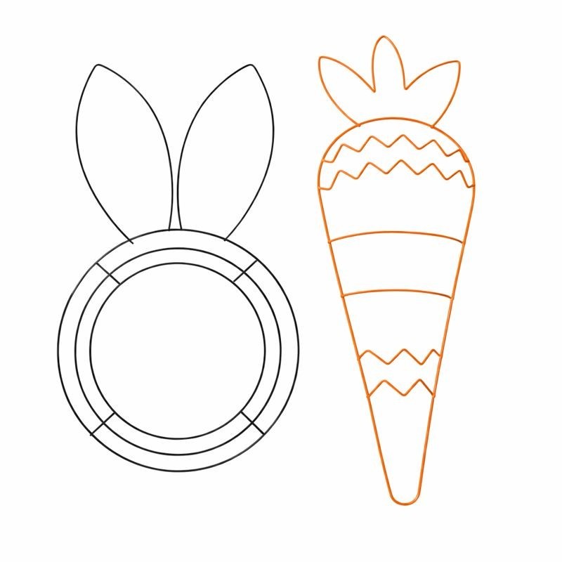 Easter Wire Wreath Forms Bunny Ears & Carrot DIY Craft Decor Set of 2