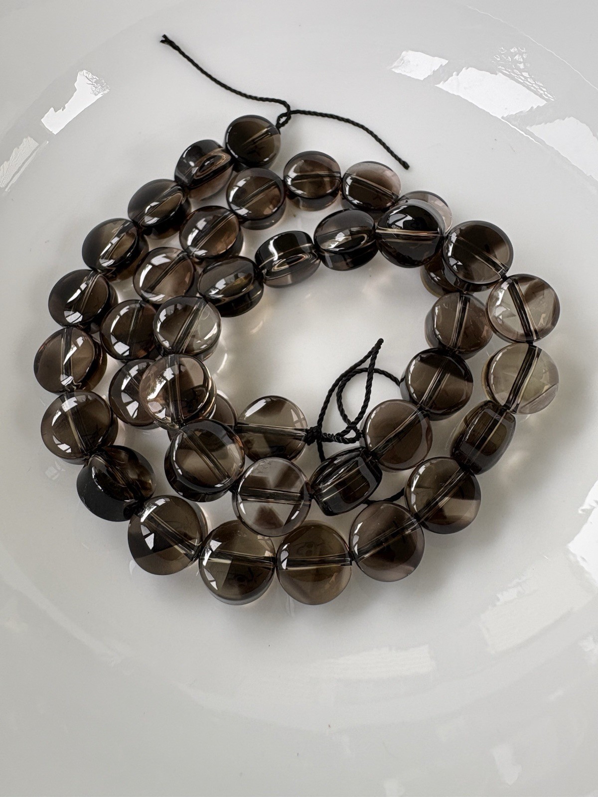 10x7mm SMOKY QUARTZ GEMSTONE Puff Coin BEADS 40 Beads On Strand End Of Stock