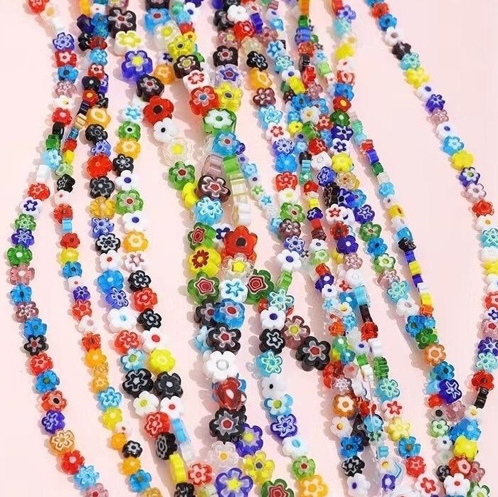30~90Pcs Millefiori Lampwork Glass White Daisy Flower Beads DIY Jewelry Making