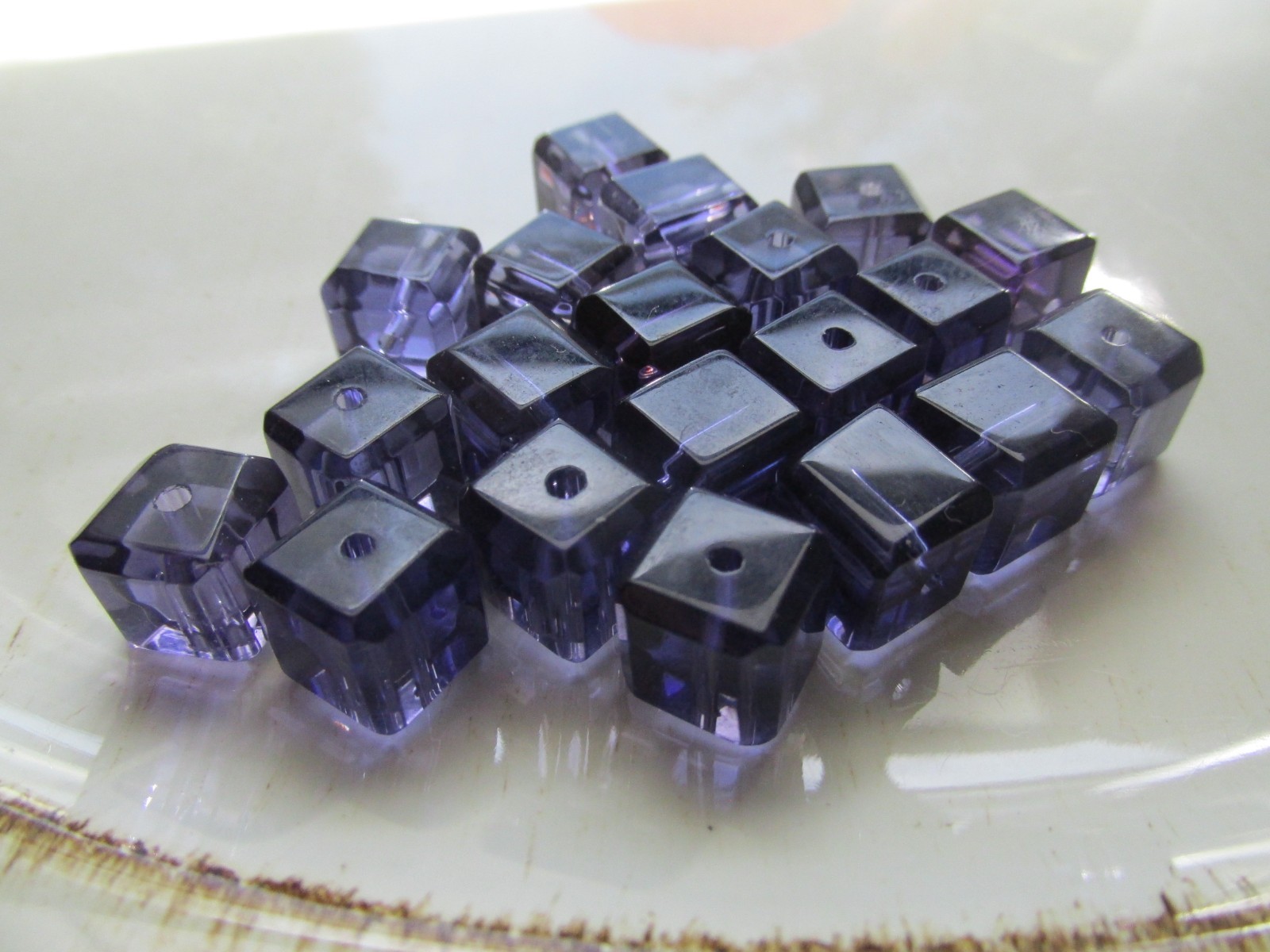 Vintage Glass Spacer Beads Faceted Violet Cube 10x10mm 38pcs