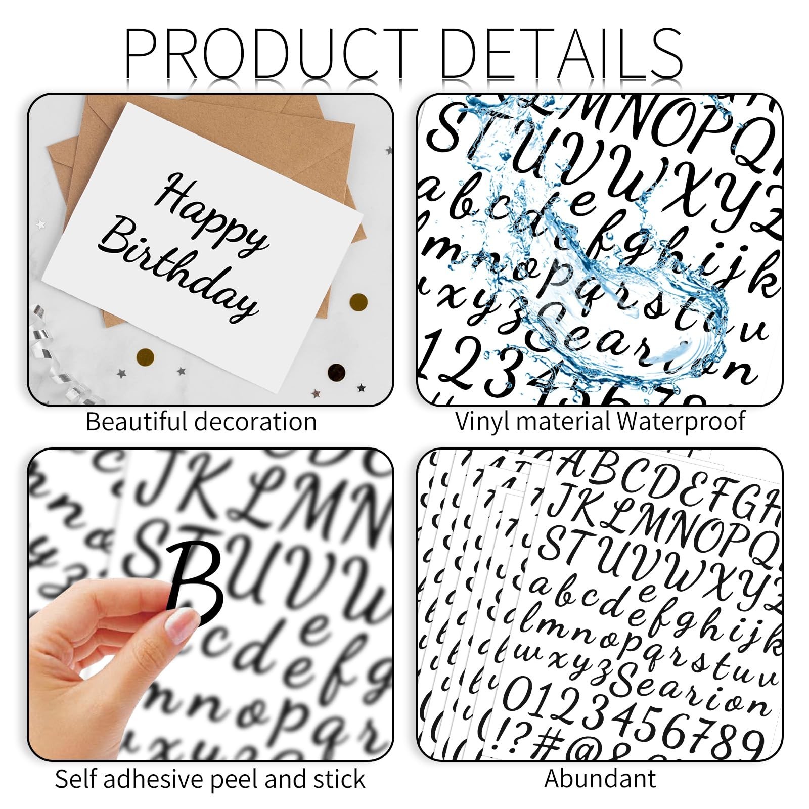 10 Sheets Small Letter Stickers – 1 Inch Handwritten Black Vinyl Self Adhesiv…
