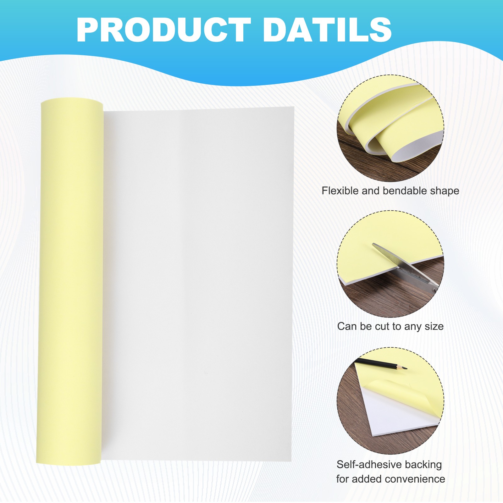 EVA Foam Roll with Adhesive Backing, 3mm 1/8″ Thick 78”x13”, White