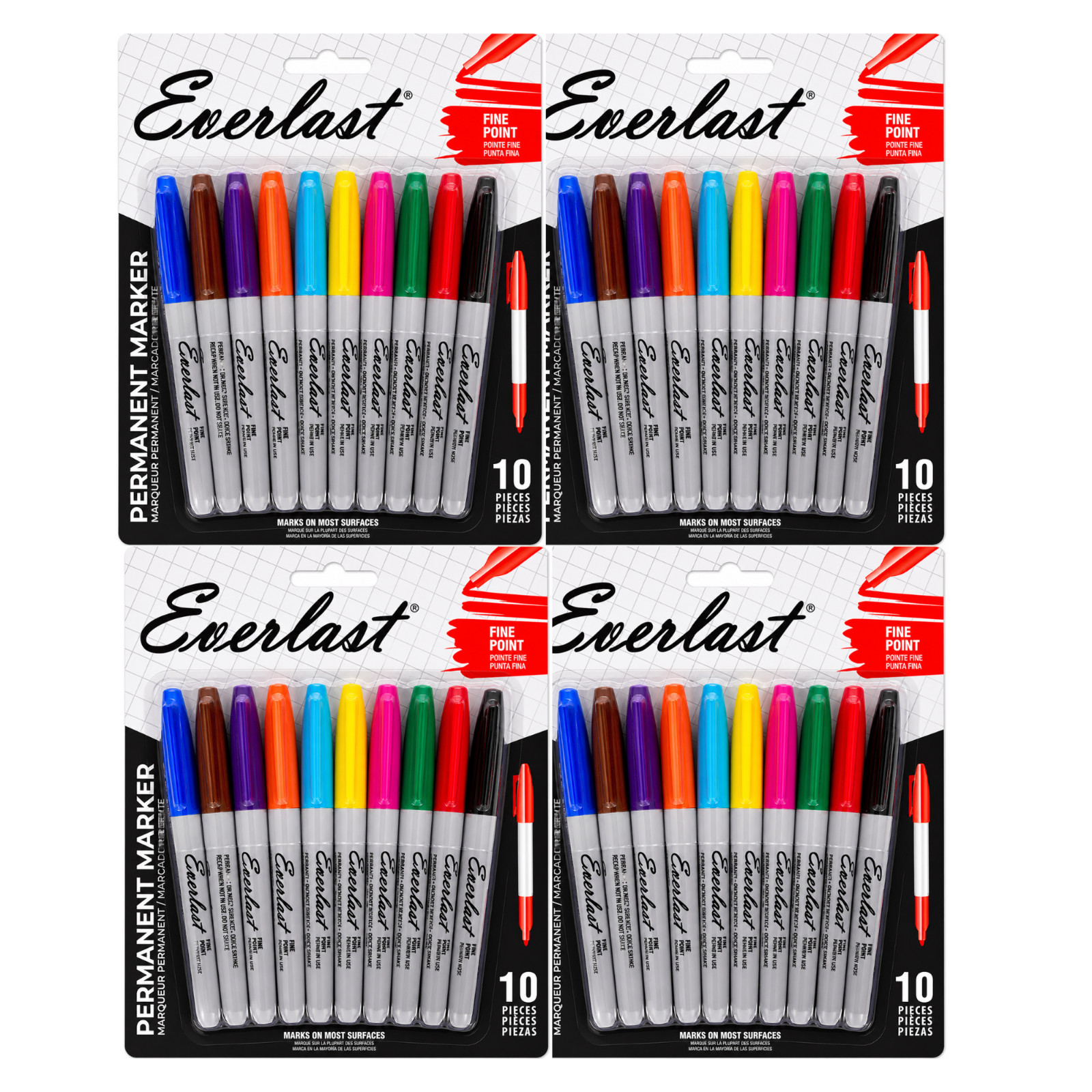 Everlast Permanent Marker Set 10 Assorted Colors Fine Point Office School Art
