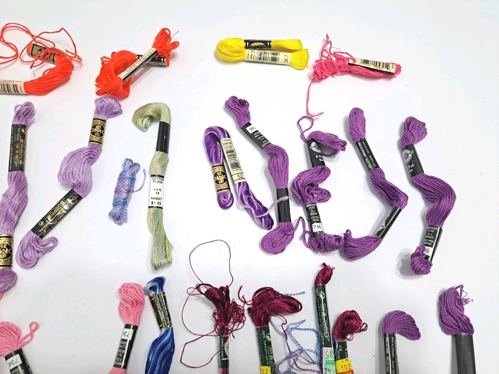 Lot of 50+ DMC Embroidery Loops & Thread Floss Assorted Colors