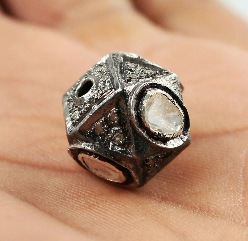 Pave Diamond 13mm Ball Beads 925 Silver Diamond Jewelry Findings Beads.