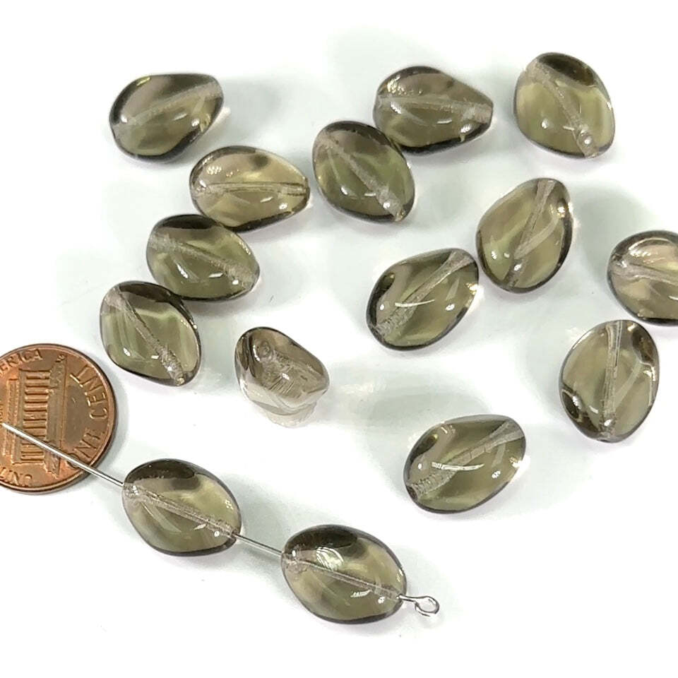 Czech Pressed Druk Fancy Glass Beads 15x11mm Black Diamond Grey 15pcs CL658