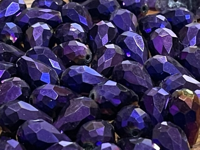 Czech Iridescent Purple Tear Drop or Pear Shape faceted Glass Bead jewelry