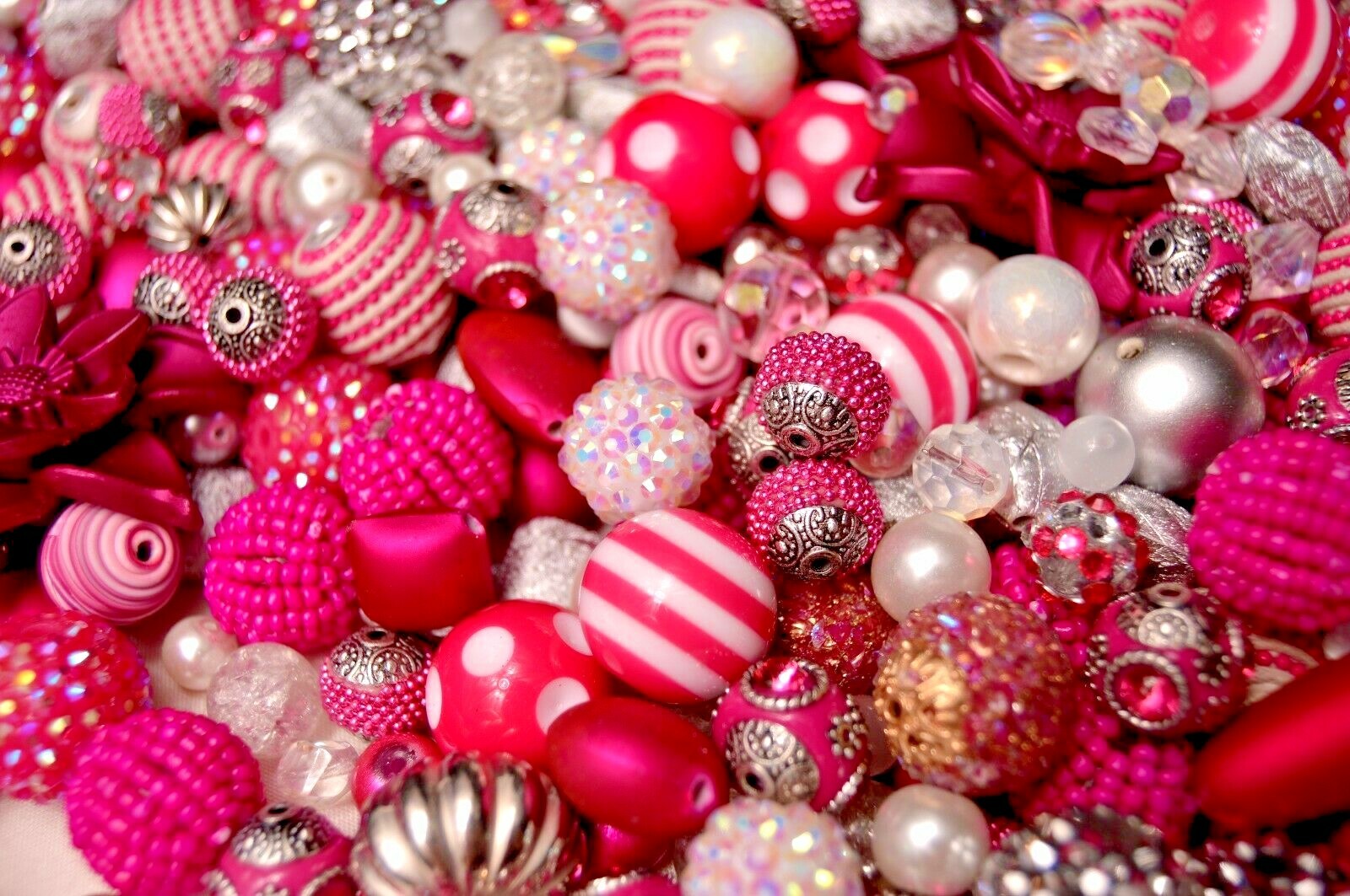 “Magenta” Bead Mix, Large Boho, Resin, Glass Beads 8mm to 28mm BM312