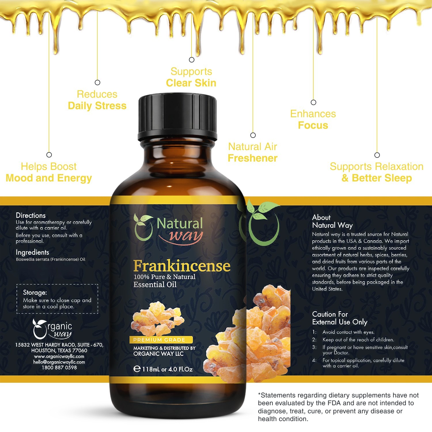 Frankincense Essential Oil | Premium Grade Essential & Massage Oils (4 Fl Oz)