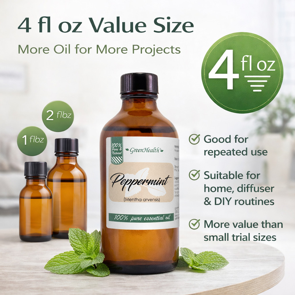 Peppermint Essential Oil 4 oz Pure Natural with 3 Free Droppers – GreenHealth
