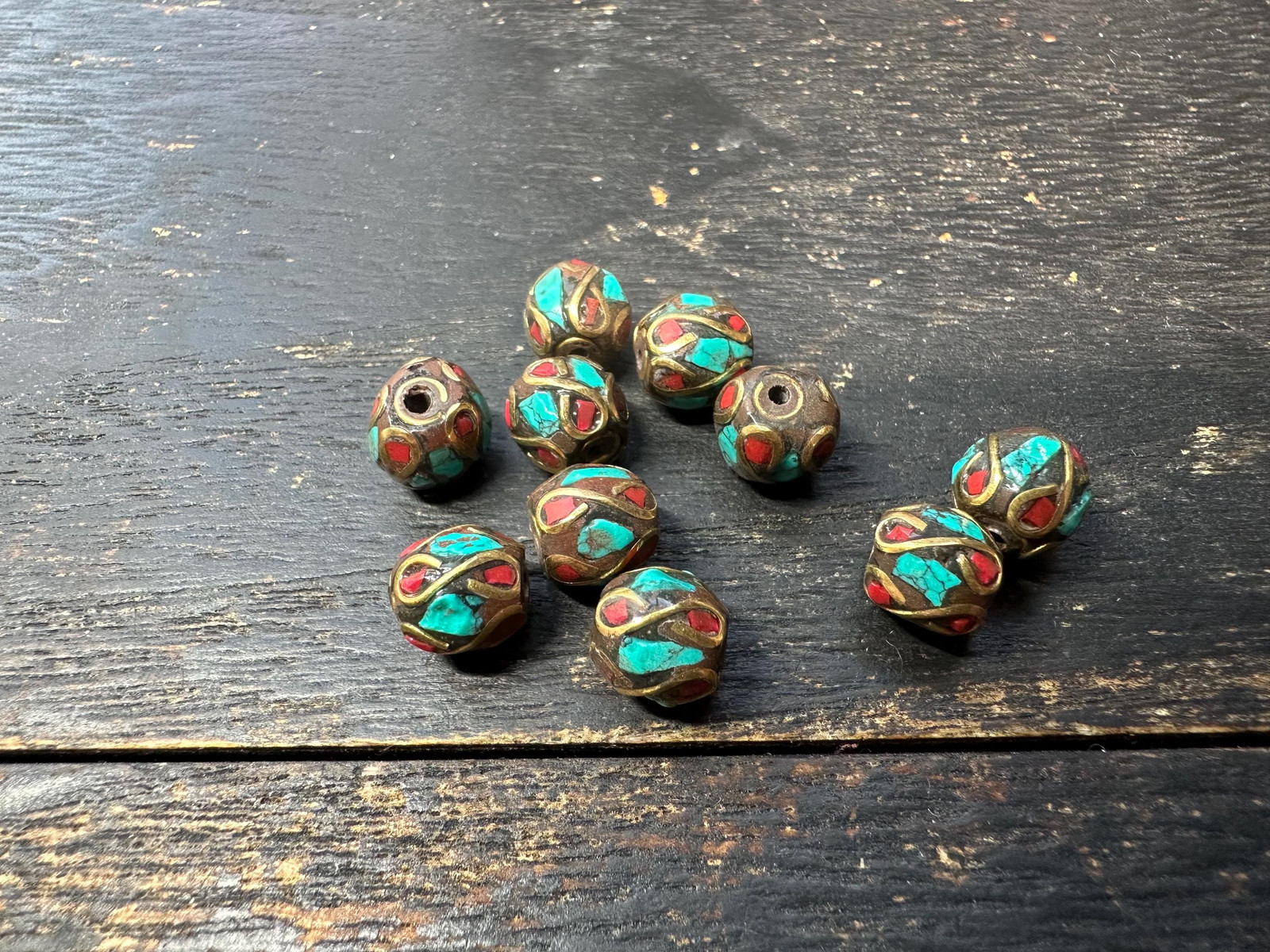 Nepal Tibetan Handmade Turquoise Coral Beads, Artisan Jewelry Supplies, Boho Cr