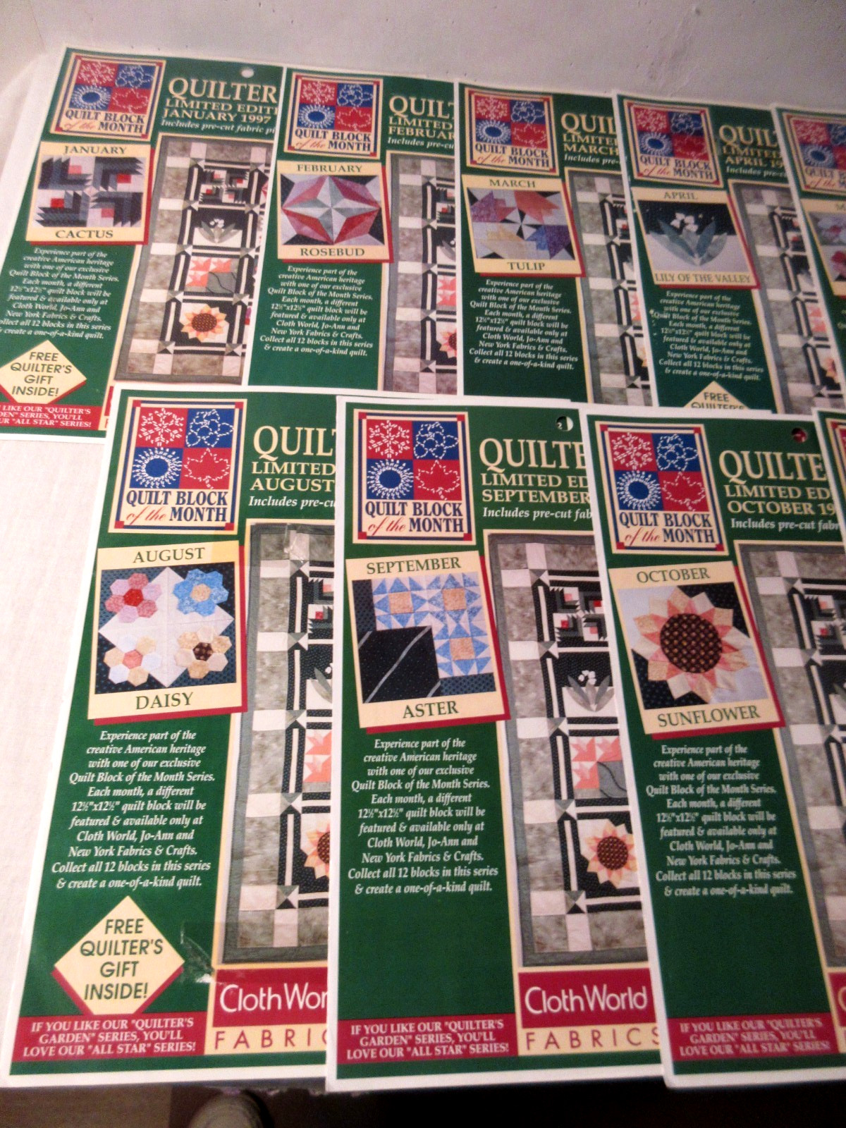 Jo Ann Fabric QUILTER’S GARDEN Block of The Month Patterns 1-12 w/ Finish Instr