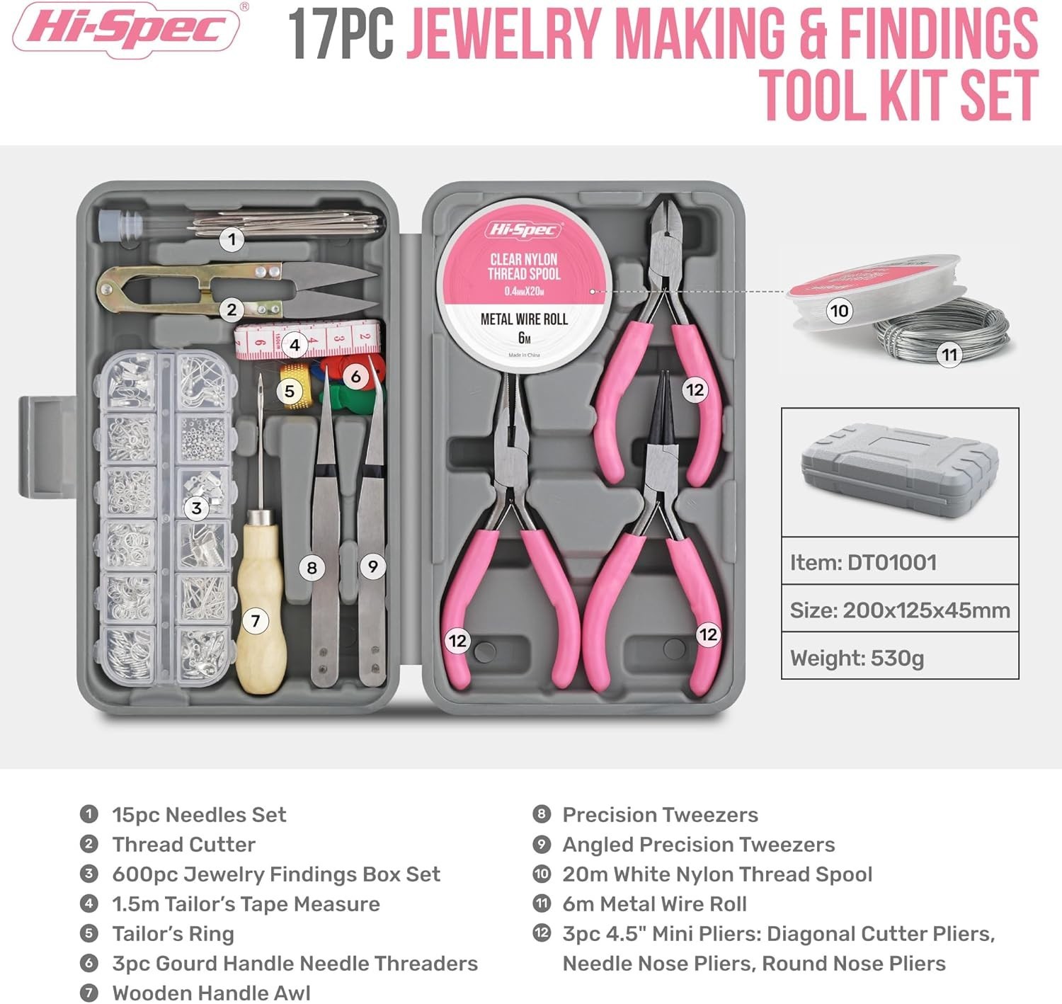 Hi-Spec Jewelry Making Supplies Kit with Findings, Pliers & Wire Set