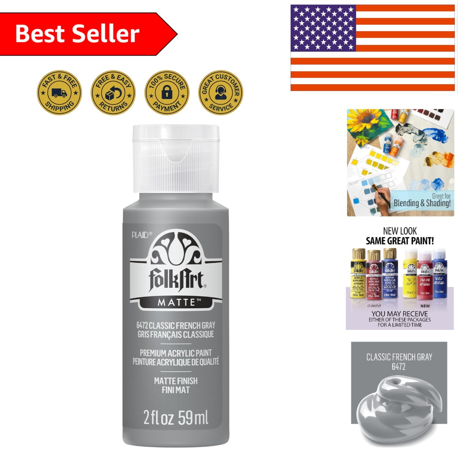 2oz Non-Toxic Acrylic Paint in Classic French Gray – Versatile Use