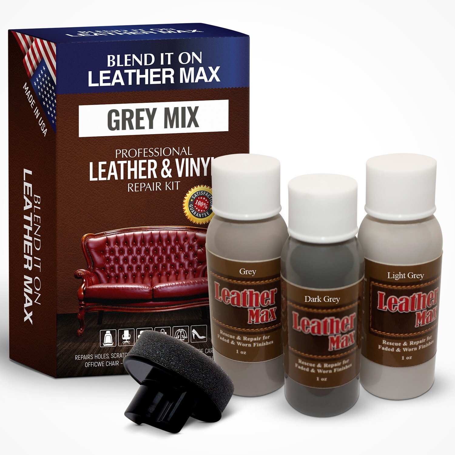 Leather Max Grey Mix Vinyl and Leather Repair Kit – for Your Furniture Ect