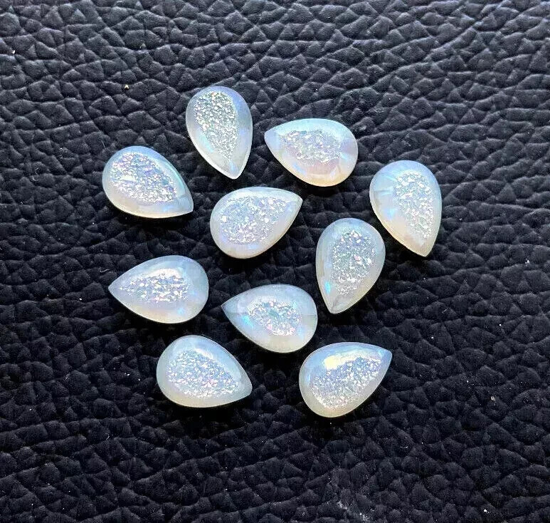 [WHOLESALE] NATURAL PEARL SHEEN TITANIUM WINDOW DRUZY PEAR SHAPE LOOSE GEMSTONE