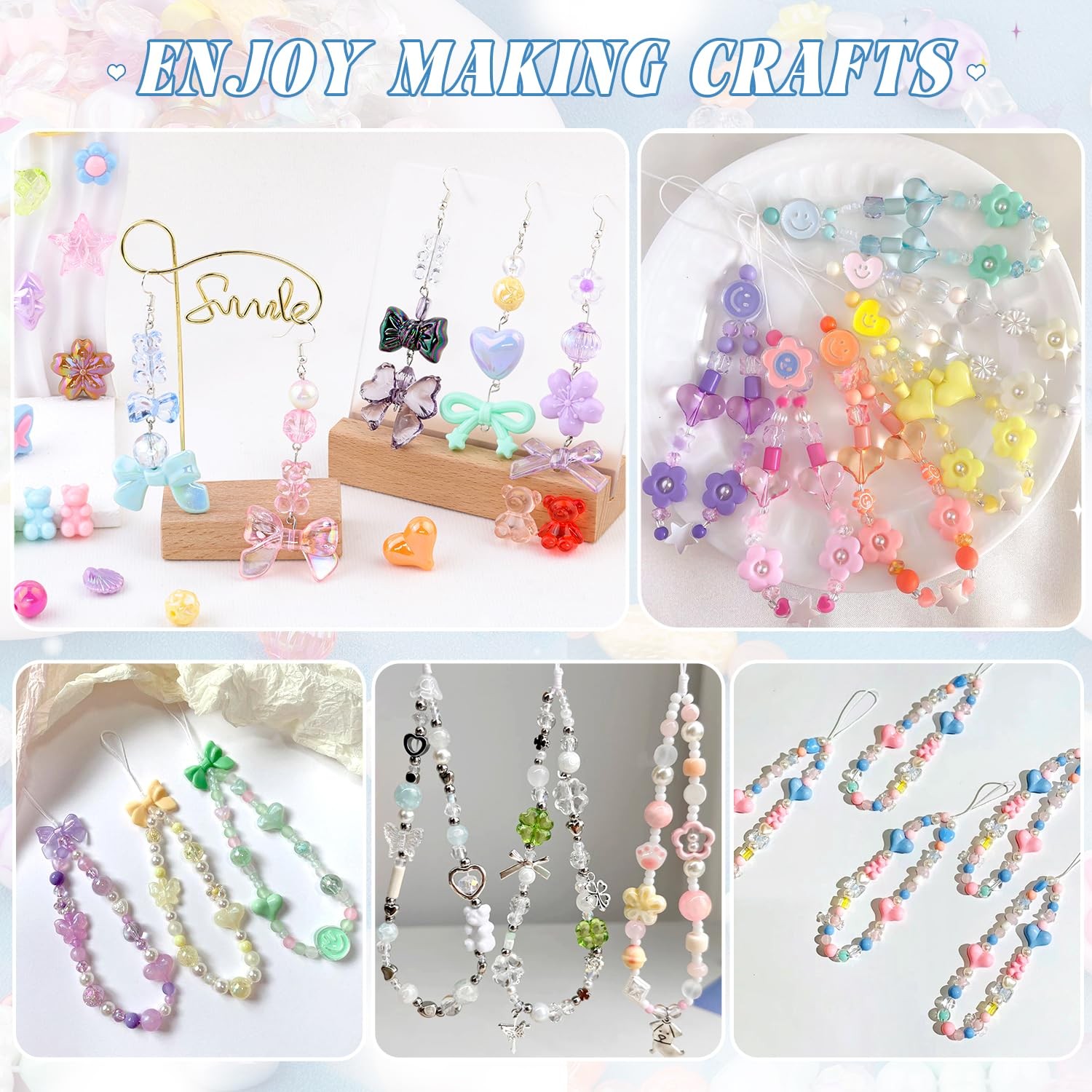 Assorted Acrylic Beads,260-320PCS 6 Colors Series Aesthetic Bead for Bracelet Ma