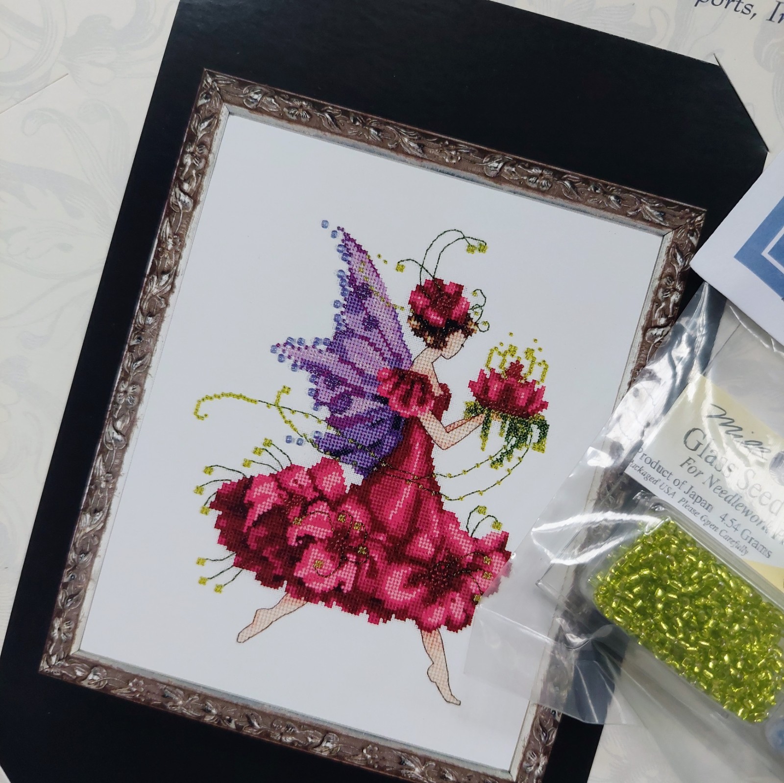 Nora Corbett Geranium Beaded Cross Stitch Pattern and Mill Hill Beads NC198