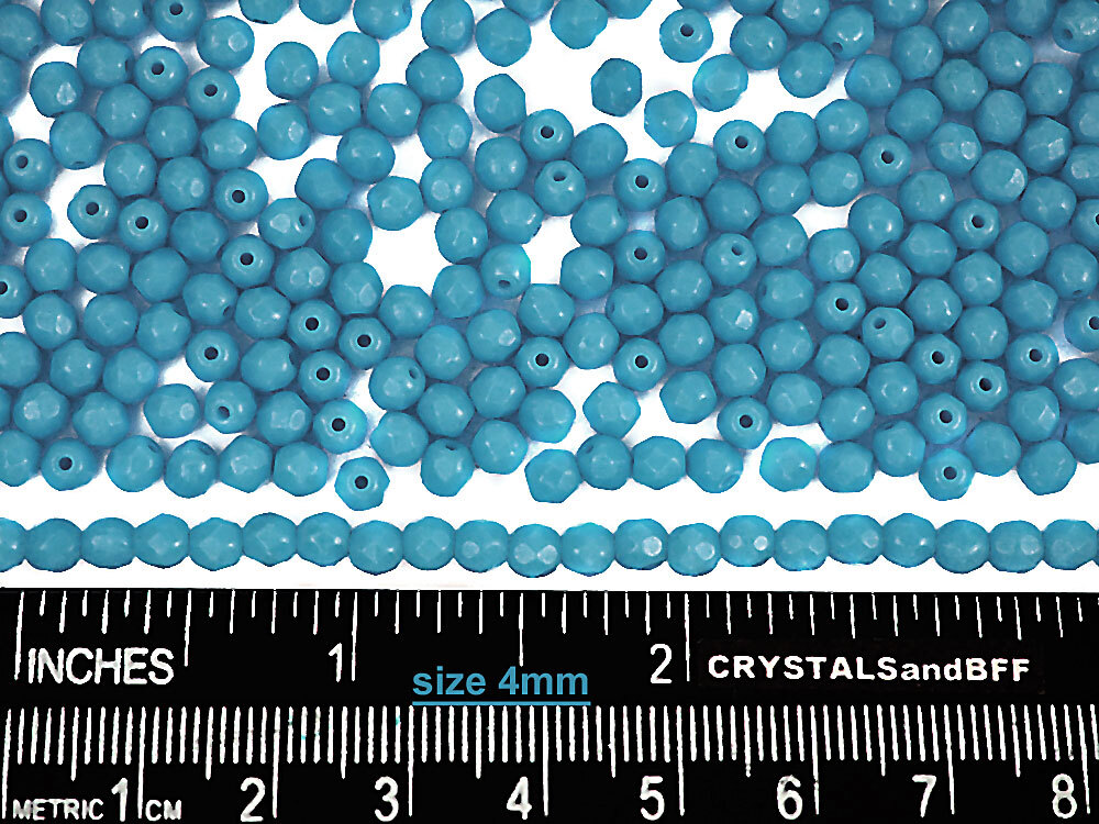 Czech Fire Polished Round Faceted Glass Beads Opaque Blue (Blue Turq.) 3-4-6-8mm