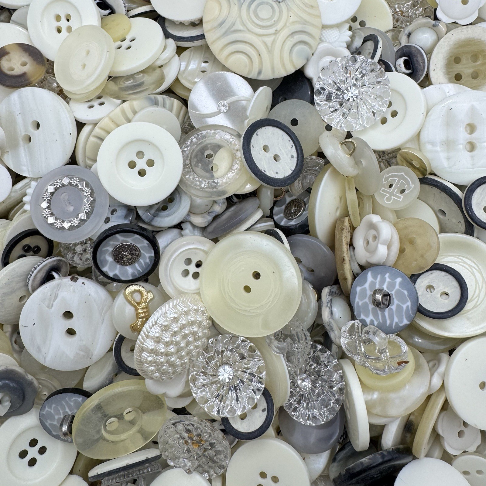 Mixed Lot WHITE, NATURAL, CLEAR, Premium Buttons All Sizes For Embellishments