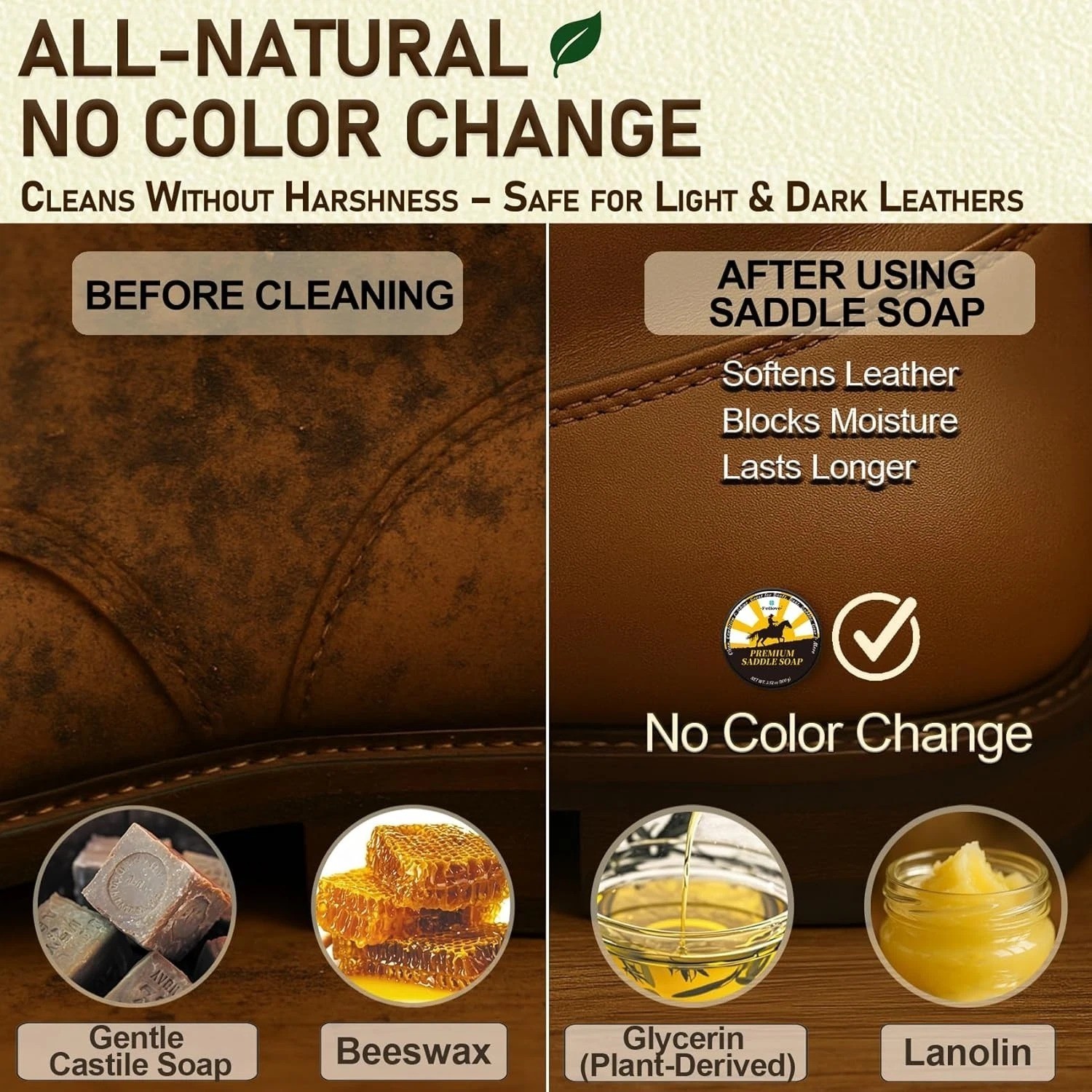 3.52oz Leather Saddle Soap Cleaner Conditioner Kit with Brush Cloth