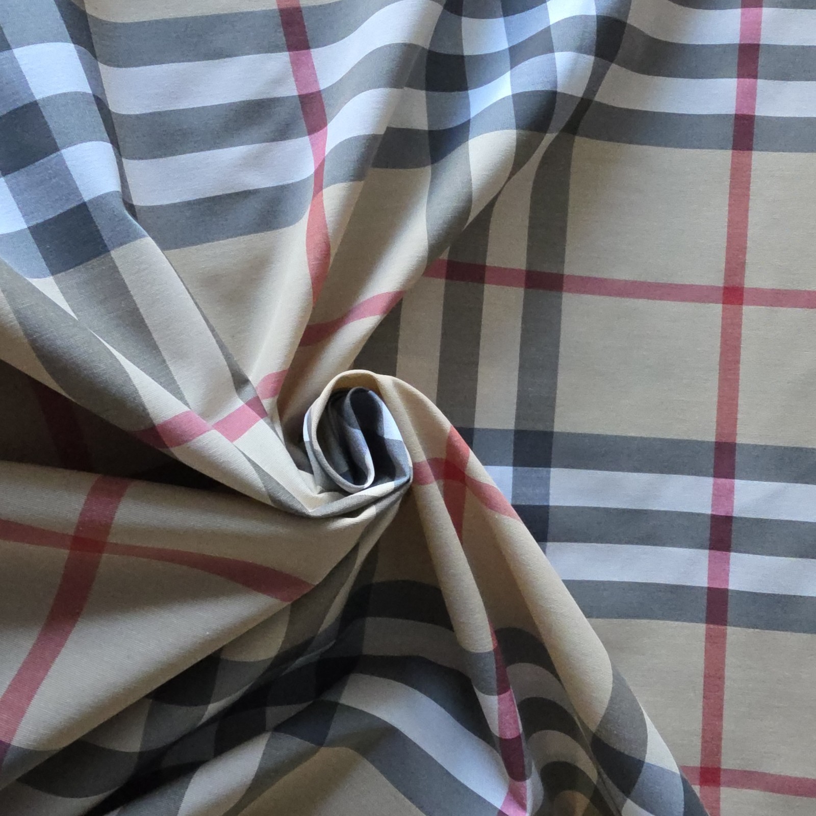 Burberry-Like Tan Plaid in Cotton-Blend Poplin Great for Shirting, Dresses, etc