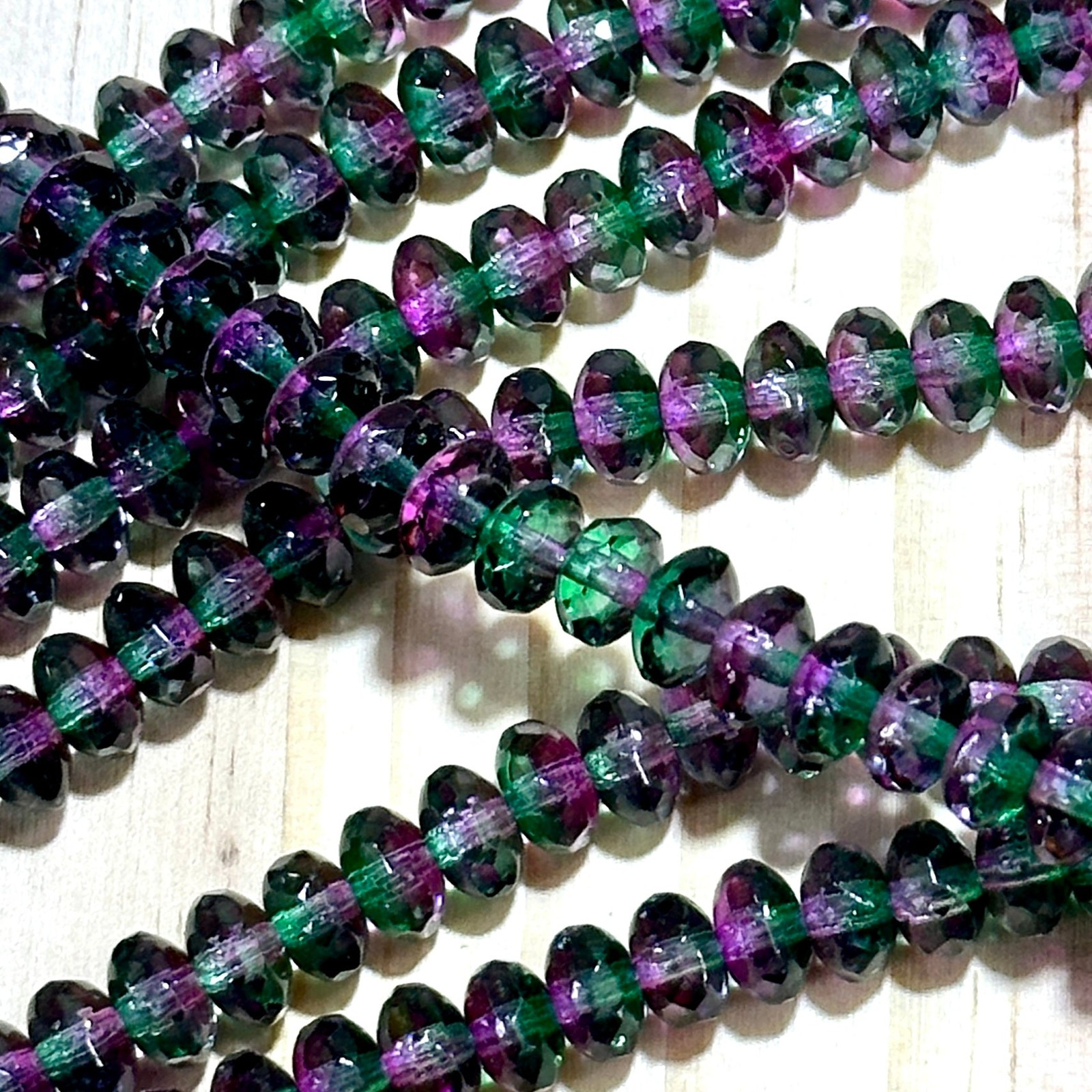 Czech Glass Rondelle Spacer Beads 4x7mm Thistle 2-tone tire/donut 42pcs J786