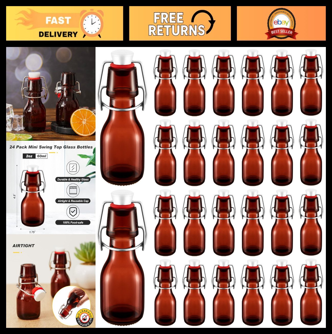 24 Pcs Mini Glass Bottles with Stoppers – Airtight Flip Top for Crafts & Party F