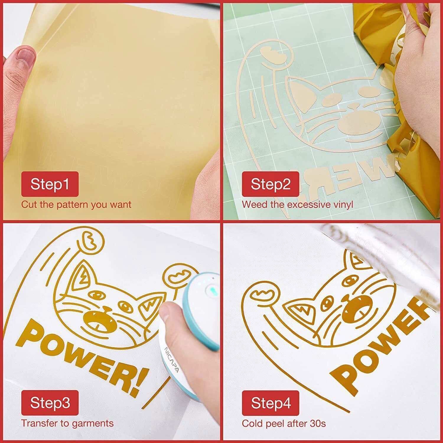 HTVRONT Heat Transfer Vinyl 12″ x 8ft HTV / 8 Foot Roll /for Cricut & Silhouette