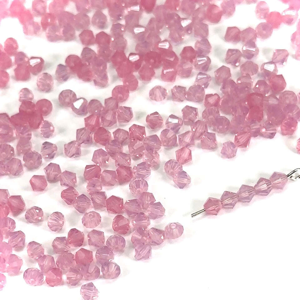 Pink Opal Czech Glass Beads Machine Cut Bicones 4mm Milky Pink Rondell Crystals