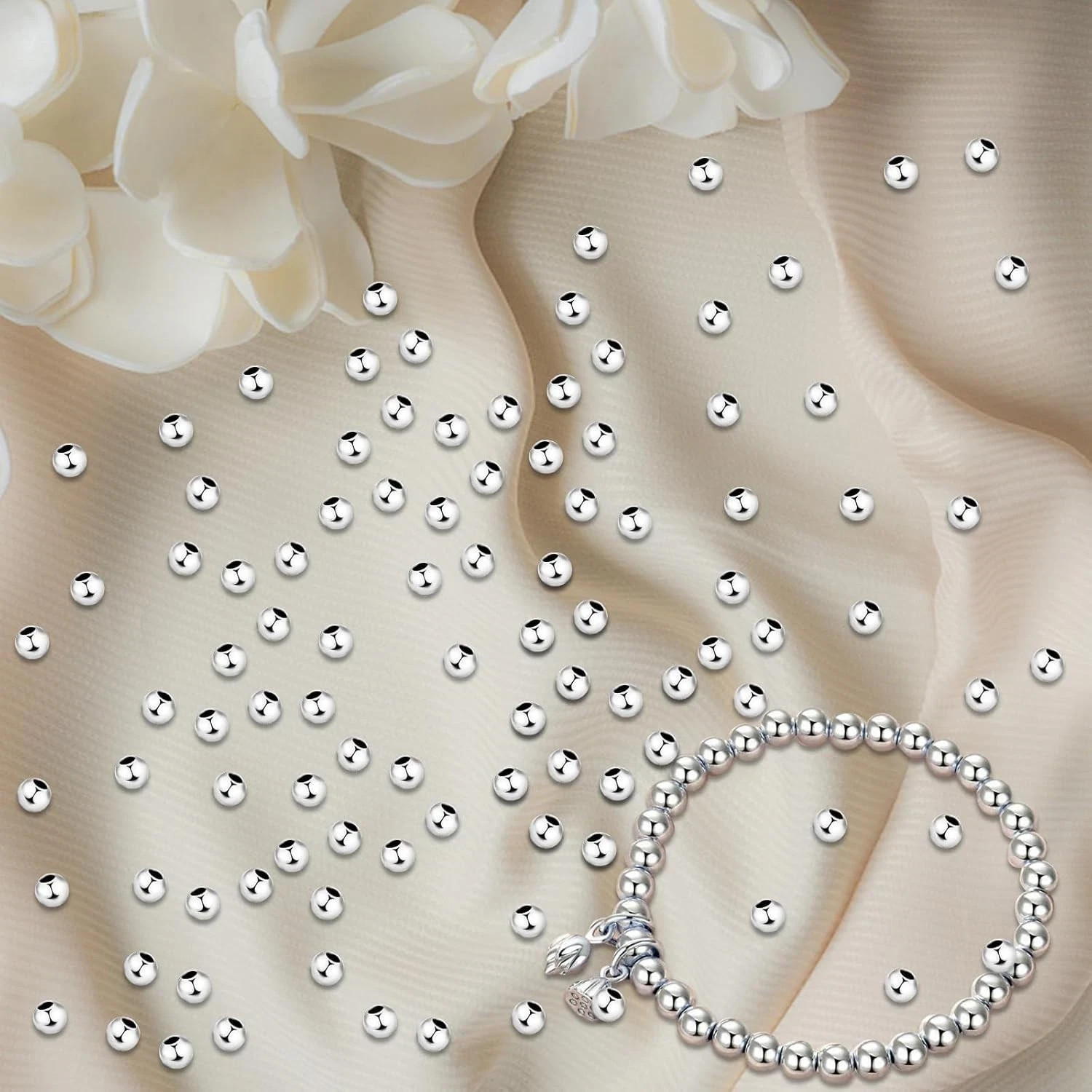 50Pcs 925 Sterling Silver Beads for Jewelry Making 3Mm Sterling Silver Spacer