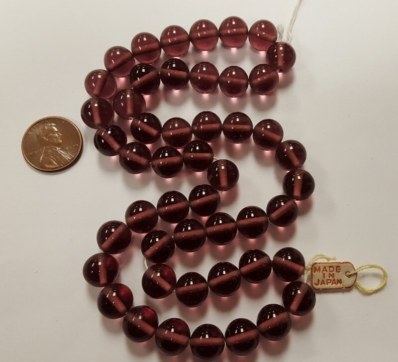 50 VINTAGE JAPANESE 1950’s CHERRY BRAND GLASS AMETHYST 10mm. ROUND BEADS 4682
