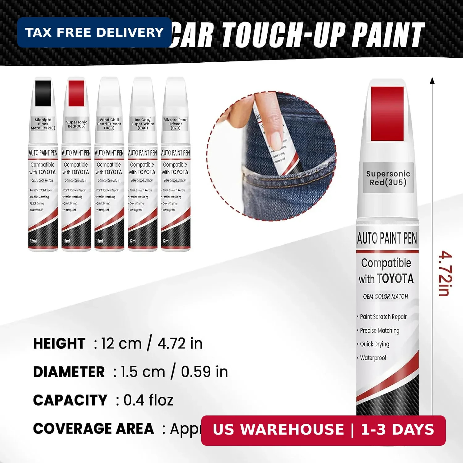 Supersonic Red Metallic(3U5) Touch Up Paint for Toyota, 0.4 fl oz OEM Color Matc