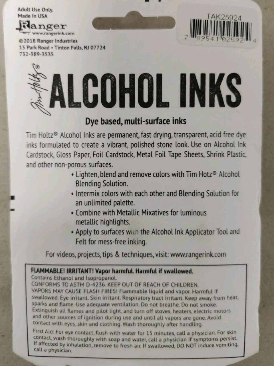 Ranger Tim Holtz Alcohol Ink 3-0.5 fl oz /Pkg-( 5 Sets/ 15 Bottles )*Box Dent*