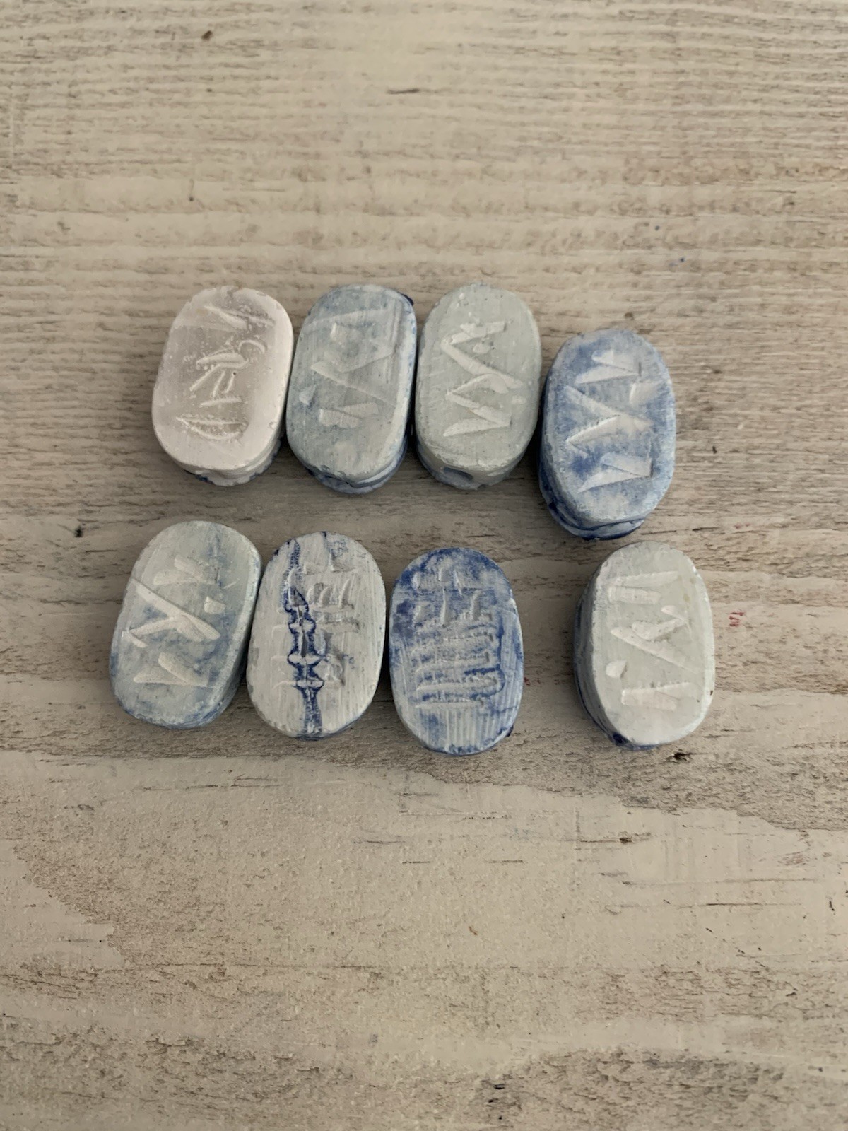 Scarab Beatle Stone Beads From Egypt. 8 Blue Scarabs.