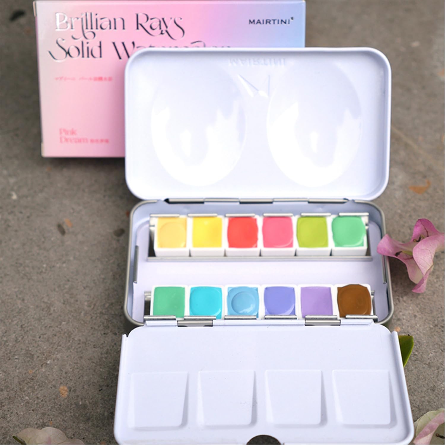 Academy Grade HalfPan Solid Watercolor Paint Set Iron Case 12 PCS Pink