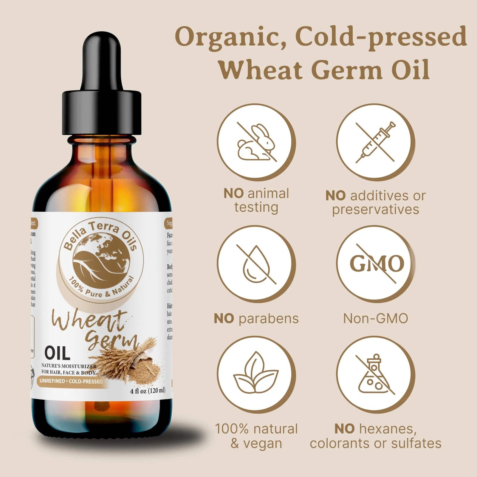 Organic Cold-Pressed Wheat Germ Oil 100% Pure Skin Hair Face Anti-Aging
