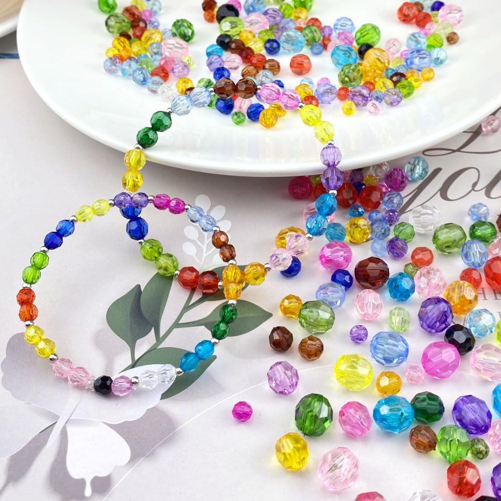 1000 Pieces 6mm Acrylic Round Faceted Beads Loose Crystal Plastic Spacer Bead…