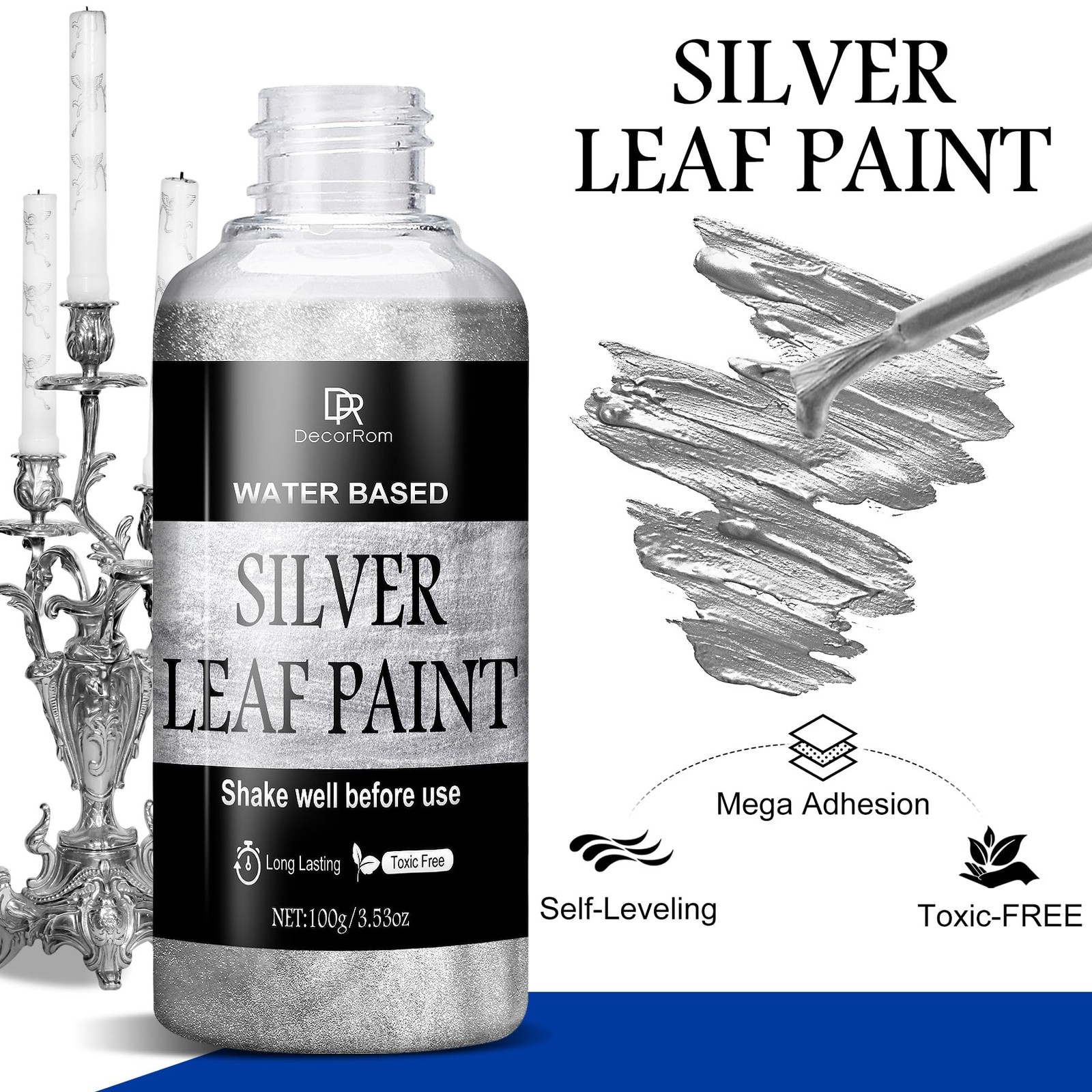 Liquid Silver Leaf Paint Kit 3.53oz Ultra Shiny Quick Dry Metallic Gilding P…