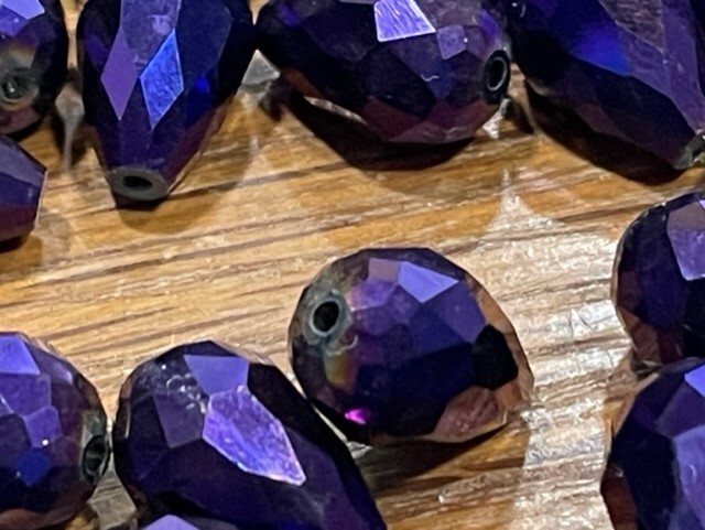 Czech Iridescent Purple Tear Drop or Pear Shape faceted Glass Bead jewelry