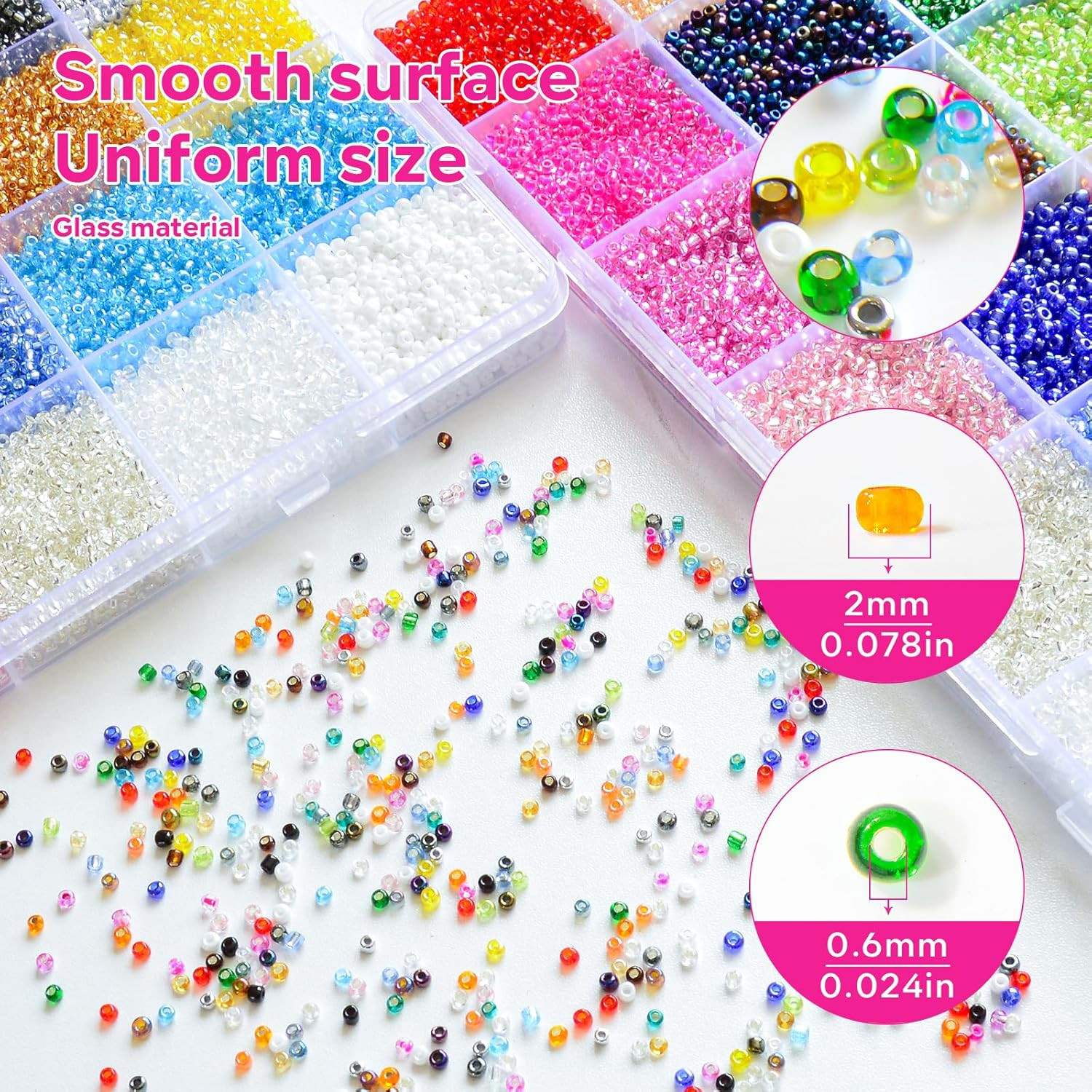 26000PCS 2Mm Glass Seed Beads Kit – 28 Assorted Colors Small Beads Set for Jewel