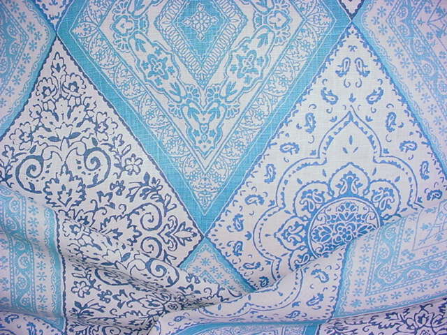 28-3/8Y Kravet Avanash Teal Aqua White Spanish Linen Print Upholstery Fabric