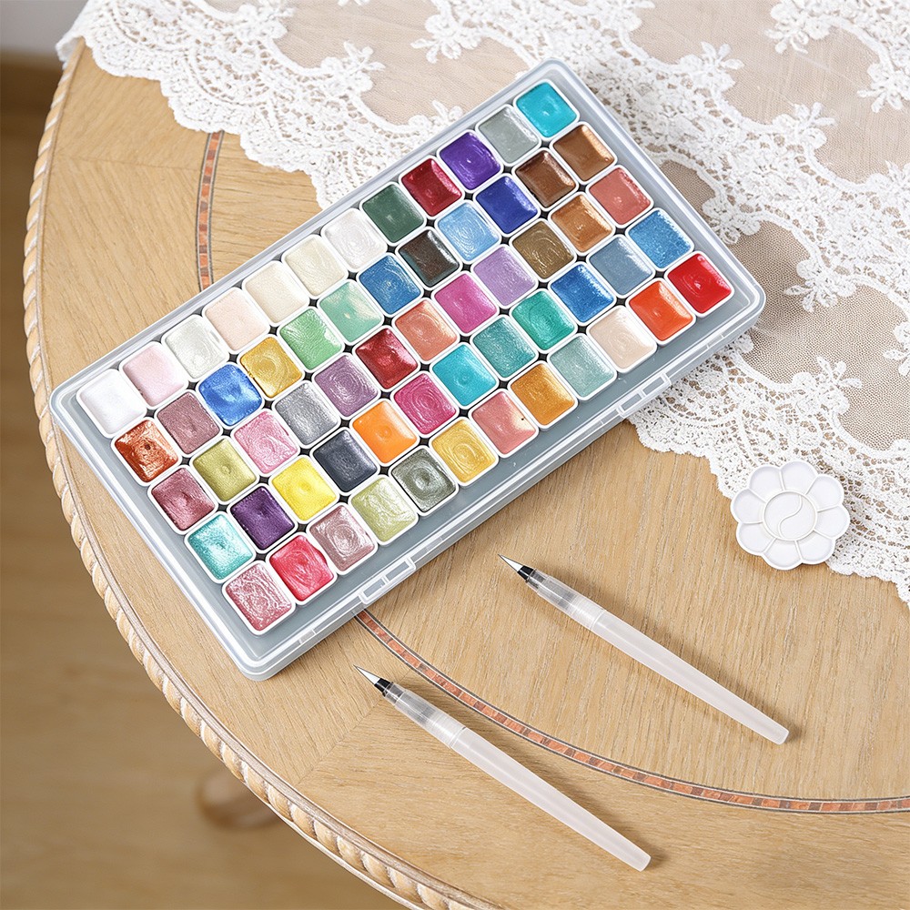 60 Colors Glitter Watercolor Set – Professional Wooden Box Art Paints APR